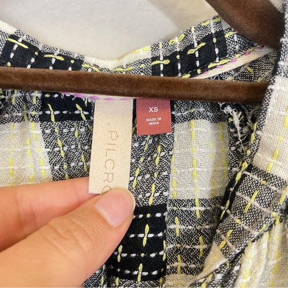 Anthropologie Pilcro Black Plaid Long Sleeve Stitch Button Down Shirt Size XS - Picture 4 of 12